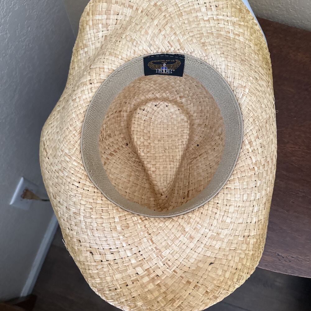 Henschel Hat Co Straw Cowboy Hat Medium With Leather And Beads Hatband Made USA - Picture 14 of 14